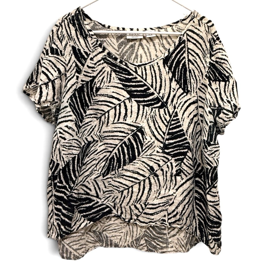 Linen Zebra Leaf Linen Blouse 1X Seasonal Transition Piece Clean Botanical